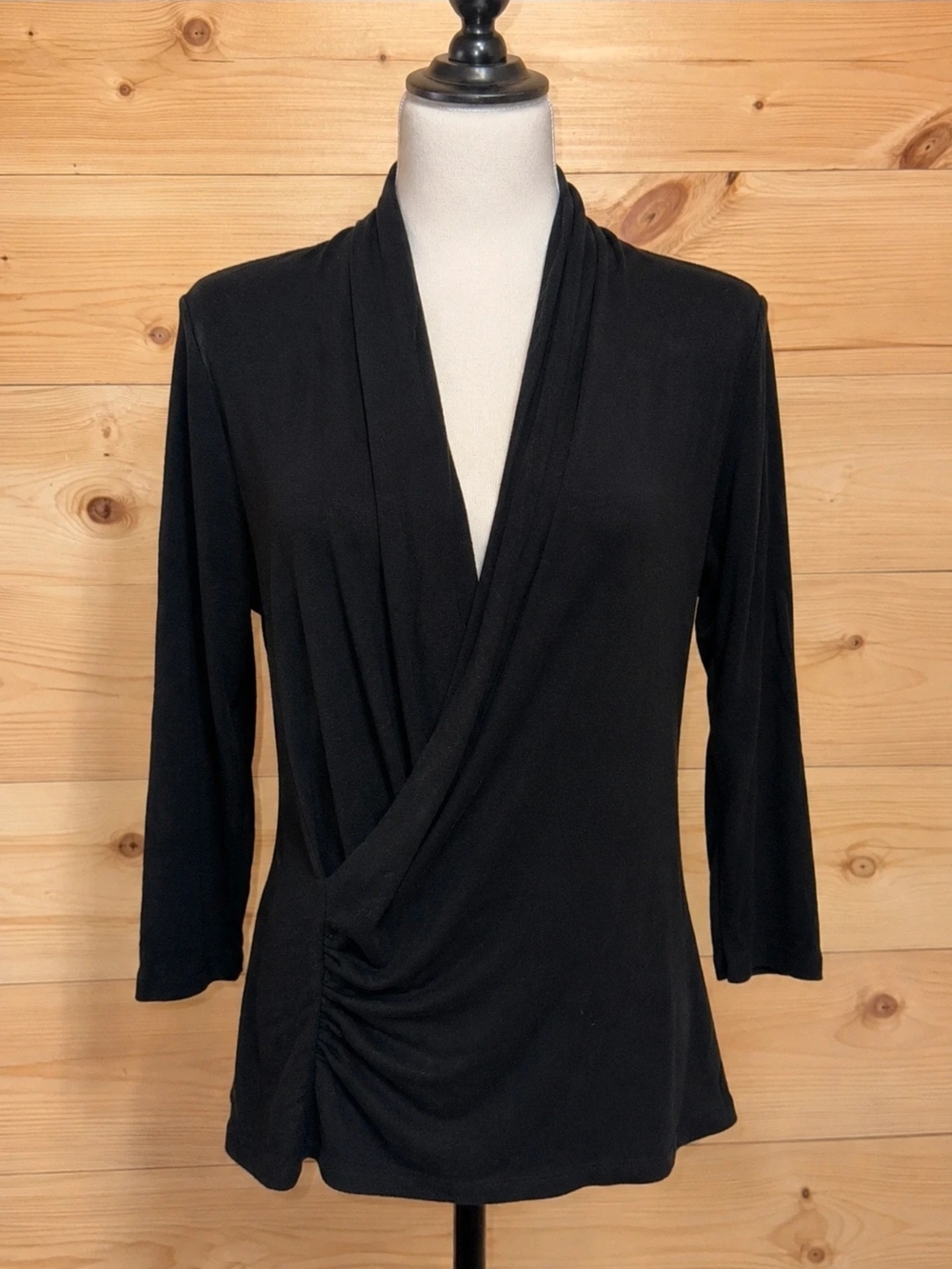Michael Stars Black Draped Wrap V-Neck Top
